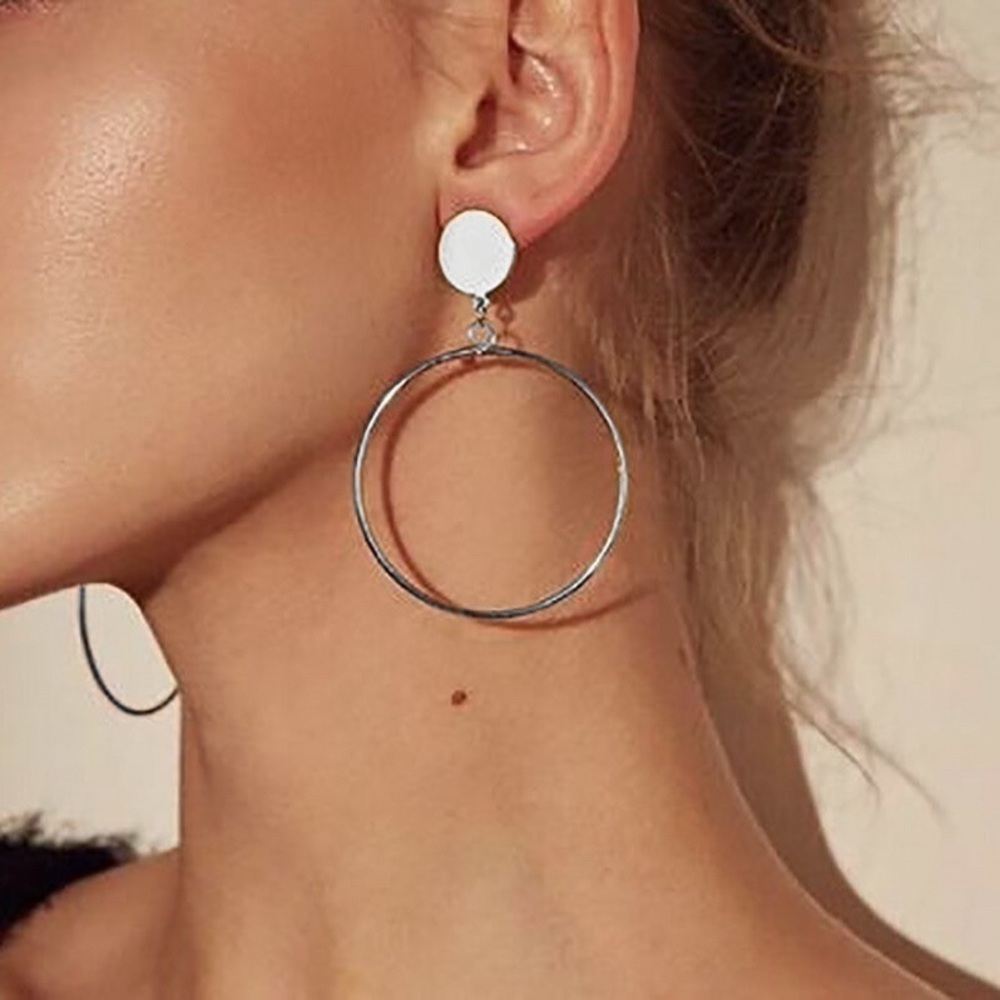 Any 2/$20! Silver Drop Stud Hoop Circle Earrings - Picture 5 of 9